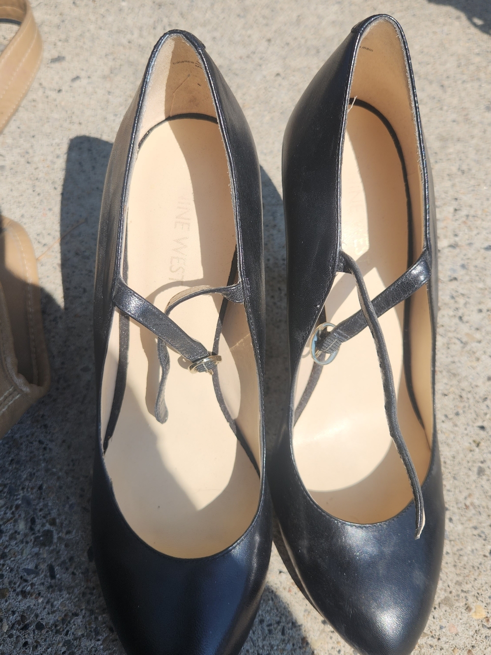 Nine West Black Leather Mary Jane Pumps with Ankle Strap